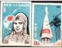 Maďarsko 1961 Gagarin, raketa, 2 ks zápalkových nálepek, mod