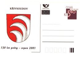 2001 Křivsoudov 130 let pošty, znak obce, CDV B337 *