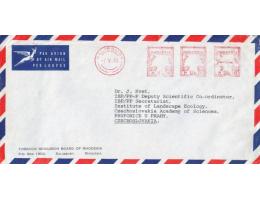 Rhodesie 1974 dopis do ČSR se 3 upravenými výplatními otisky