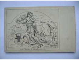 M. Aleš: Vojtěch z Pernštejna zápasí s býkem, prošlá 1918