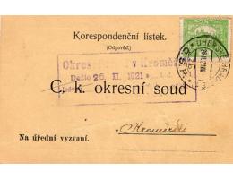 KORESPONDENČNÍ LÍSTEK ODPOVĚĎ C.k. OKRESNÍ SOUD 1921