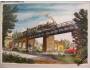 Pohlednice kreslená parní loko na Albeřském viaduktu *4568