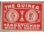 Švédsko 1938, zápalková nálepka balíčková, The Guinea, líc a