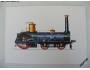 Kreslená pohlednice staré parní lokomotivy *2786