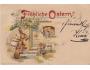 VELIKONOCE =ZAJIC ČLOVĚK =KOLÁŽ =LITOGRAFIE =r1902?*kc8630