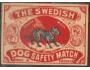 Švédsko Zápalková nálepka The swedish dog 50x35mm, černá, če