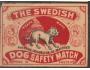 Švédsko Zápalková nálepka The swedish dog 50x35mm, černá, če
