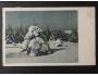 Zasněžené stromy, hory - kolorovaná foto pohlednice 1943