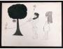 Alena Dostálová: Adam a Eva; Lavírovaná kresba tuší, koláž