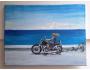 Richard Knot: Krétský motocyklista na pláži - Olej na plátnu