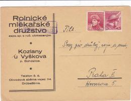 POŠTOVNA KOZLANY= BOHDALICE= VÝŠKOV+REKLAMA=rok1945*c9325