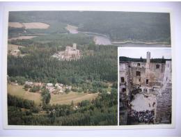 Landštejn letecký pohled na pomezní hrad, historický šerm