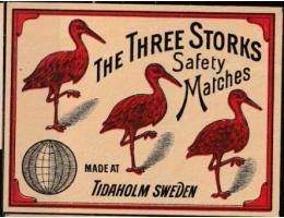 Švédsko 1935 Three Storks - 3 čápi, Zápalková nálepka balíčk