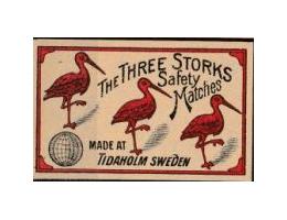 Švédsko 1935 Three Storks - 3 čápi, Zápalková nálepka export