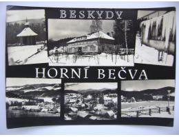 Beskydy Horní Bečva střed obce Hlavatá zvonička hotel 1974