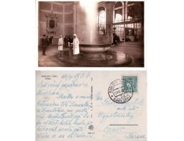 Karlovy Vary Vřídlo 1936, pohlednice prošlá poštou
