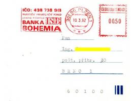 1991 Plzeň 1 Výplatní otisk Investiční privatizační fond leh
