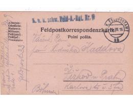 FELDPOST OD VOJÁKA=DO ŽIŽKOV PRAHA=rok1916*c9704