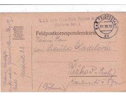 FELDPOST OD VOJÁKA=DO ŽIŽKOV PRAHA=rok1916*c9706