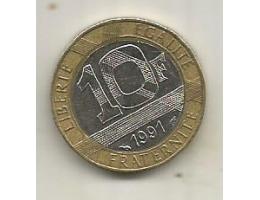 France 10 francs, 1991 Coin alignment (180°) (x)