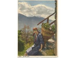 Ticino, Alpy Luganské jezero Alpy žena nůše 19-249**