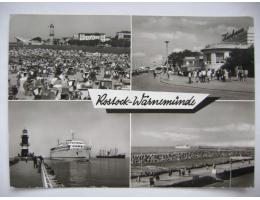 Rostock Warnemünde NDR - promenáda, pláž, maják, loď 80.léta