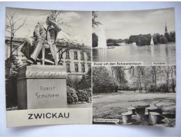 Zwickau NDR - pomník R.Schumann jezero šachy v přírodě 1983