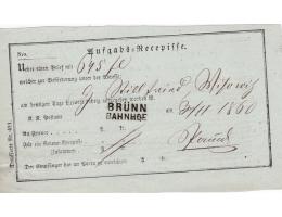 RECEPIS=POTVRZENÍ POŠTA BRNO=BRÜNN BAHNHOF=rok1860*P4626