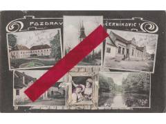 ČERNÍKOVICE - secesní koláž - zámek hostinec obchod park