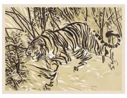 Boris Nosek: Tygr v džungli - Dvoubarevná litografie