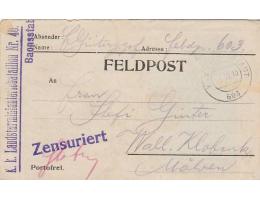 FELDPOST=z BOJIŠTĚ do VALAŠSKÉ KLOBOUKY /rok1916*c2901