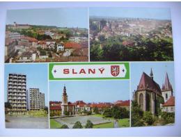 Slaný centrum celk. pohled sídliště náměstí kostel, 80. léta