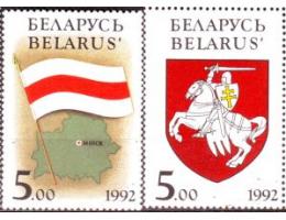 Bělorusko 1992 Národní symboly, vlajka, mapa, znak, Michel č