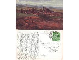 Klatovy, v pozadí šumavské hory 1913 barevná pohlednice proš