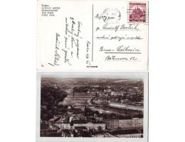 1940 Praha celkový pohled, pohlednice prošlá poštou