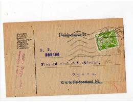 firemní dopisnice Feldpost,raz.Olomouc r.1922,prošlá,O9/457