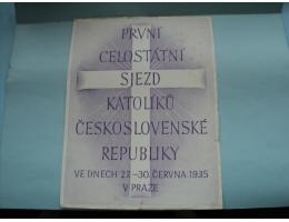 PAMĚTNÍ LIST PRAHA PRVNÍ CELOSTÁTNÍ SJEZD KATOLÍKŮ ČSR 1935