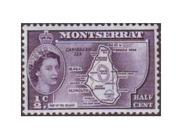 Montserrat 1958  Královna Alžběta II. mapa ostrova, Michel č