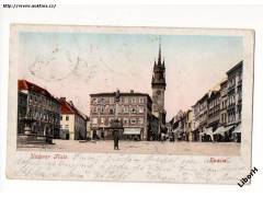 Znojmo náměstí s obchody a lidmi r.1903,prošlá L3/106