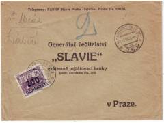 1926 Kamenný Újezd obálka do pojištovny Slavie Praha doplatn