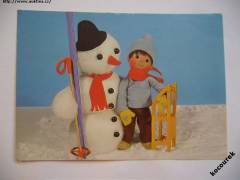 Vánoce loutky sněhulák chlapec sáně - 1975