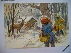 O. Čemus vánoce děti v lese srnky krmelec 70. léta